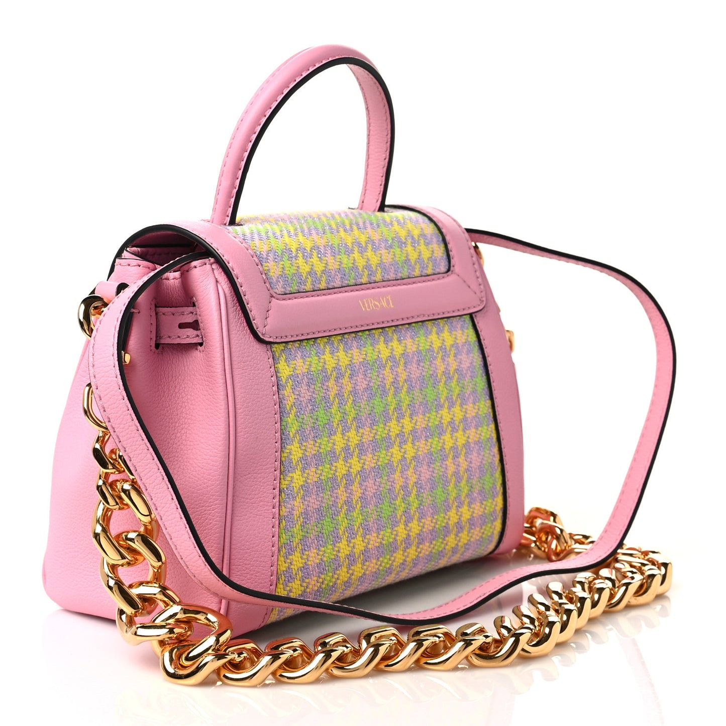 Calfskin Tweed Medusa Small Top Handle Handbag Baby Pink Pineapple