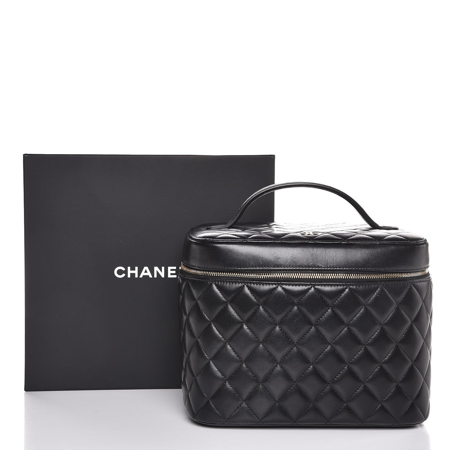 Lambskin Quilted Small Vanity Pouch Black