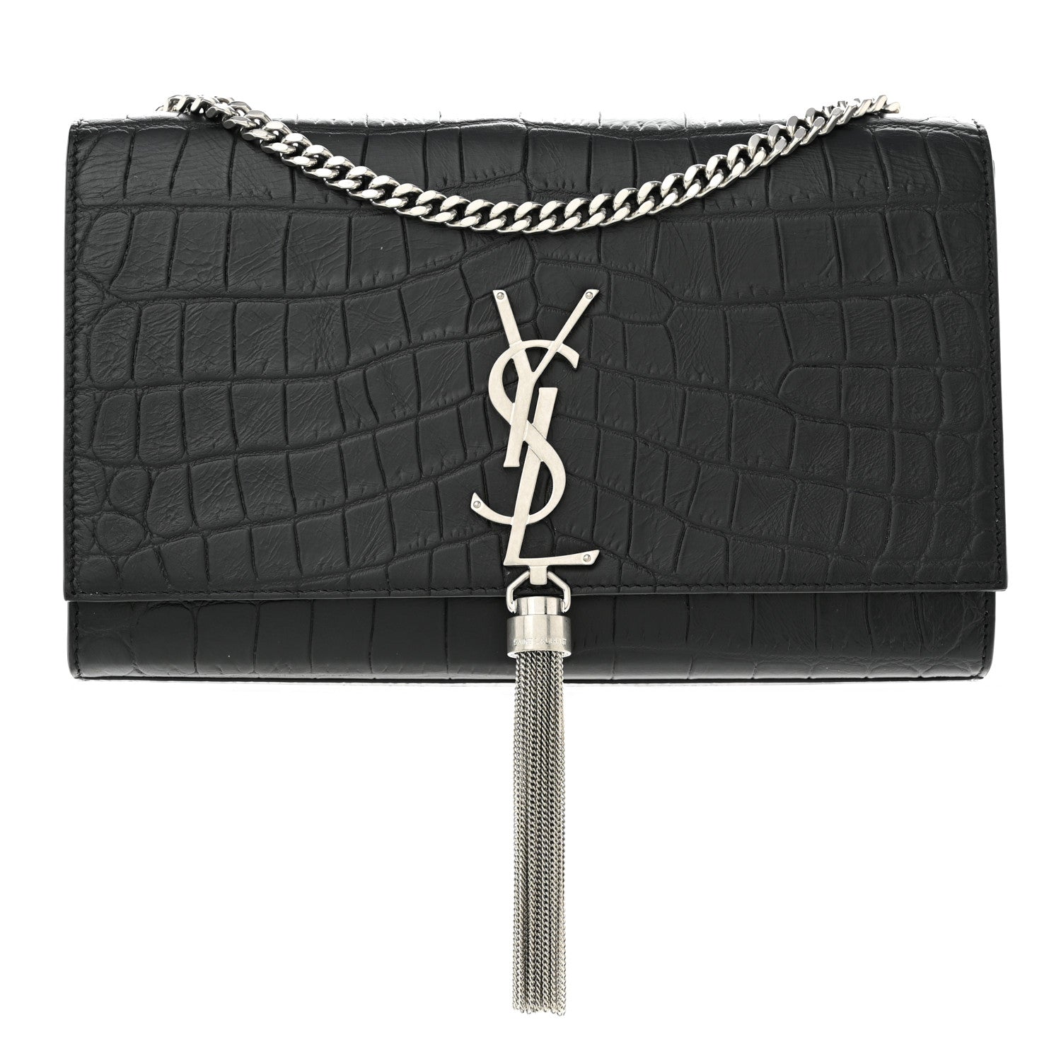 Saint Laurent Calfskin Crocodile Embossed Medium Classic Monogram Kate Tassel Satchel Black 1 of 11