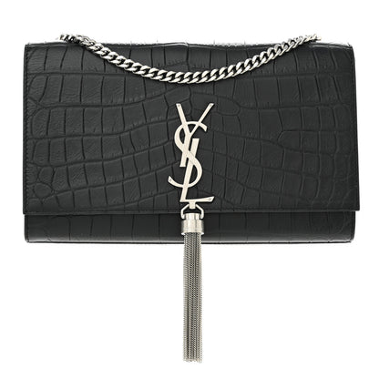 Saint Laurent Calfskin Crocodile Embossed Medium Classic Monogram Kate Tassel Satchel Black 1 of 11