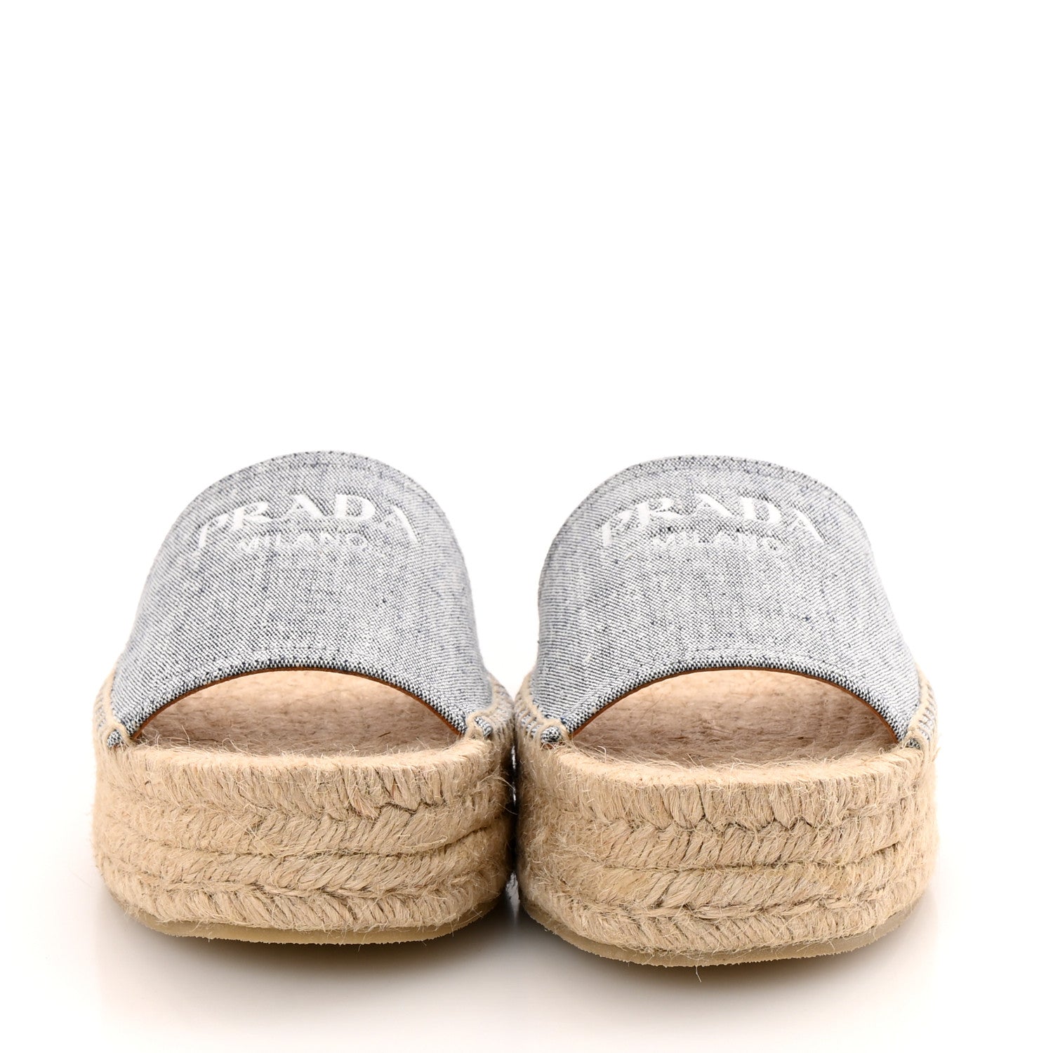 Prada Canvas Logo Espadrille Platform Sandals 38 Blue 3 of 10