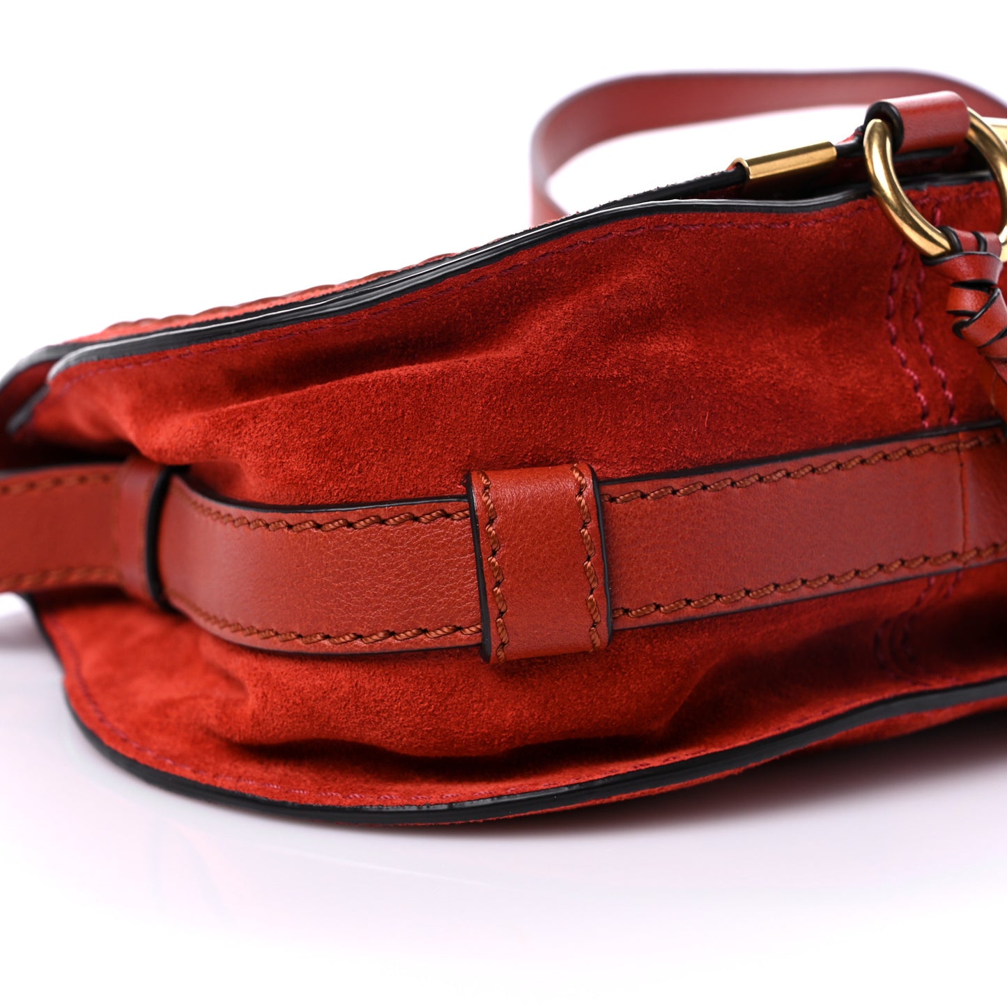 Suede Calfskin Braided Mini Marcie Round Crossbody Bag Red
