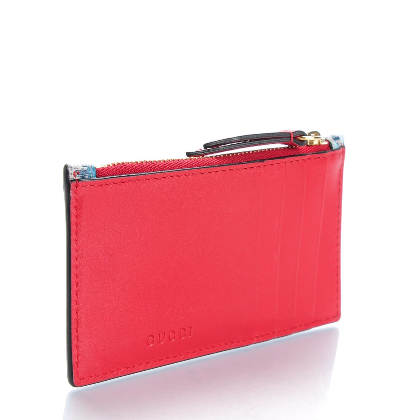 GG Supreme Monogram Blooms Coin Case Card Holder Beige Blue Navy Hibiscus Red