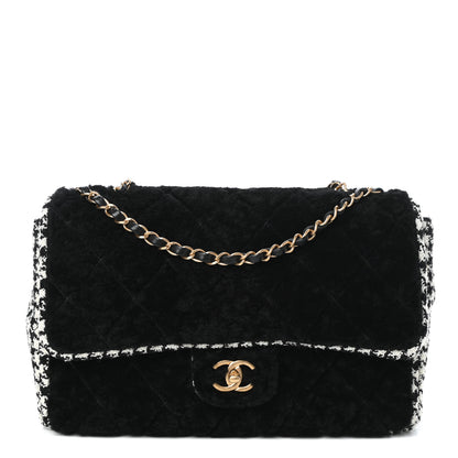 Chanel Shearling Tweed Jumbo Single Flap Black White 1 of 10