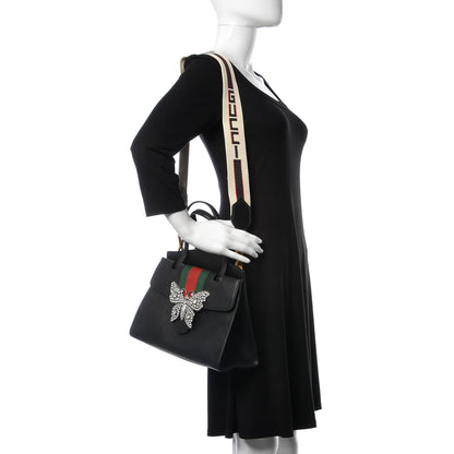 Gucci Grained Calfskin Web Crystal Butterfly Stripe Medium Totem Top Handle Bag Black 2 of 12