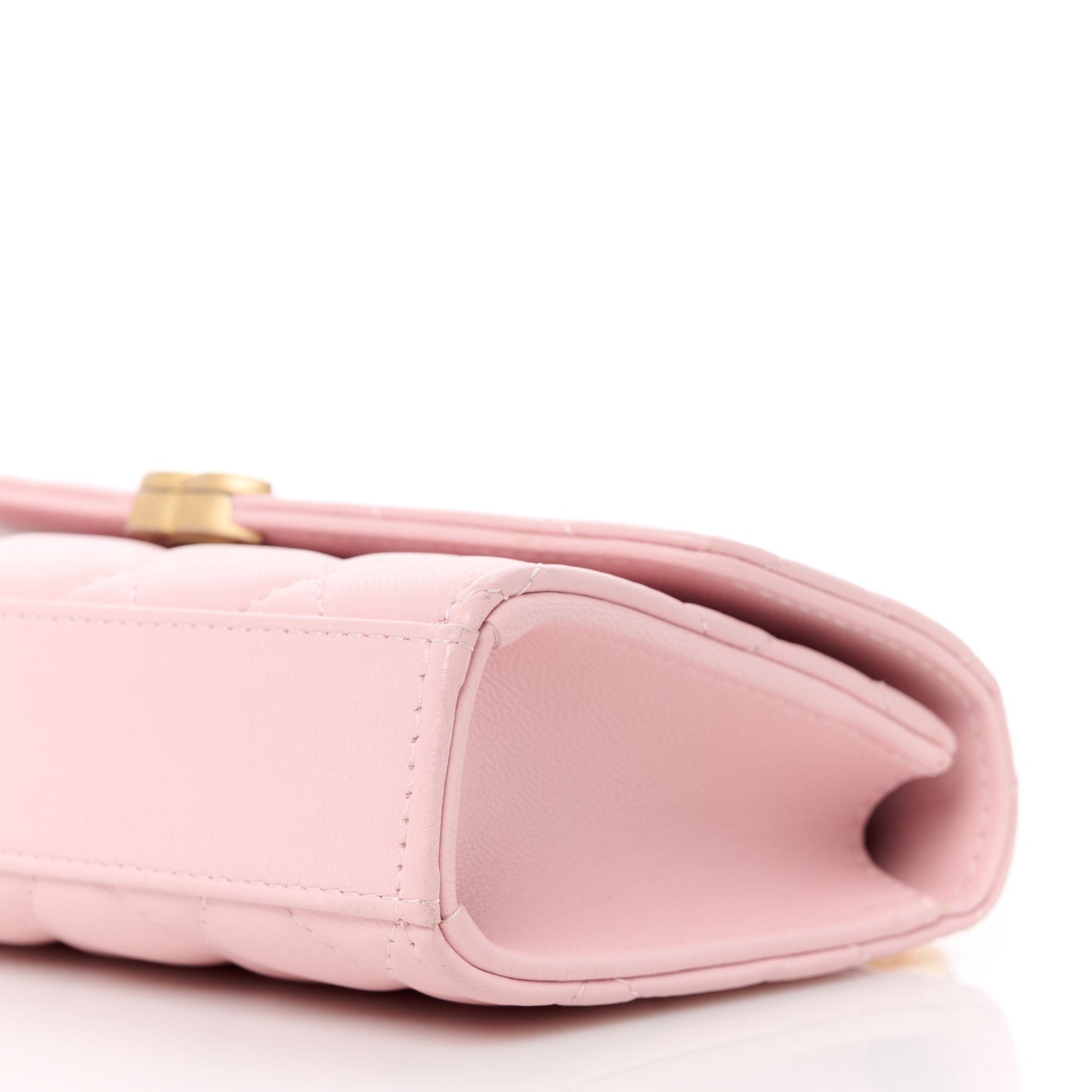 Lambskin Enamel Quilted Top Handle Flap Phone Holder With Chain Pink