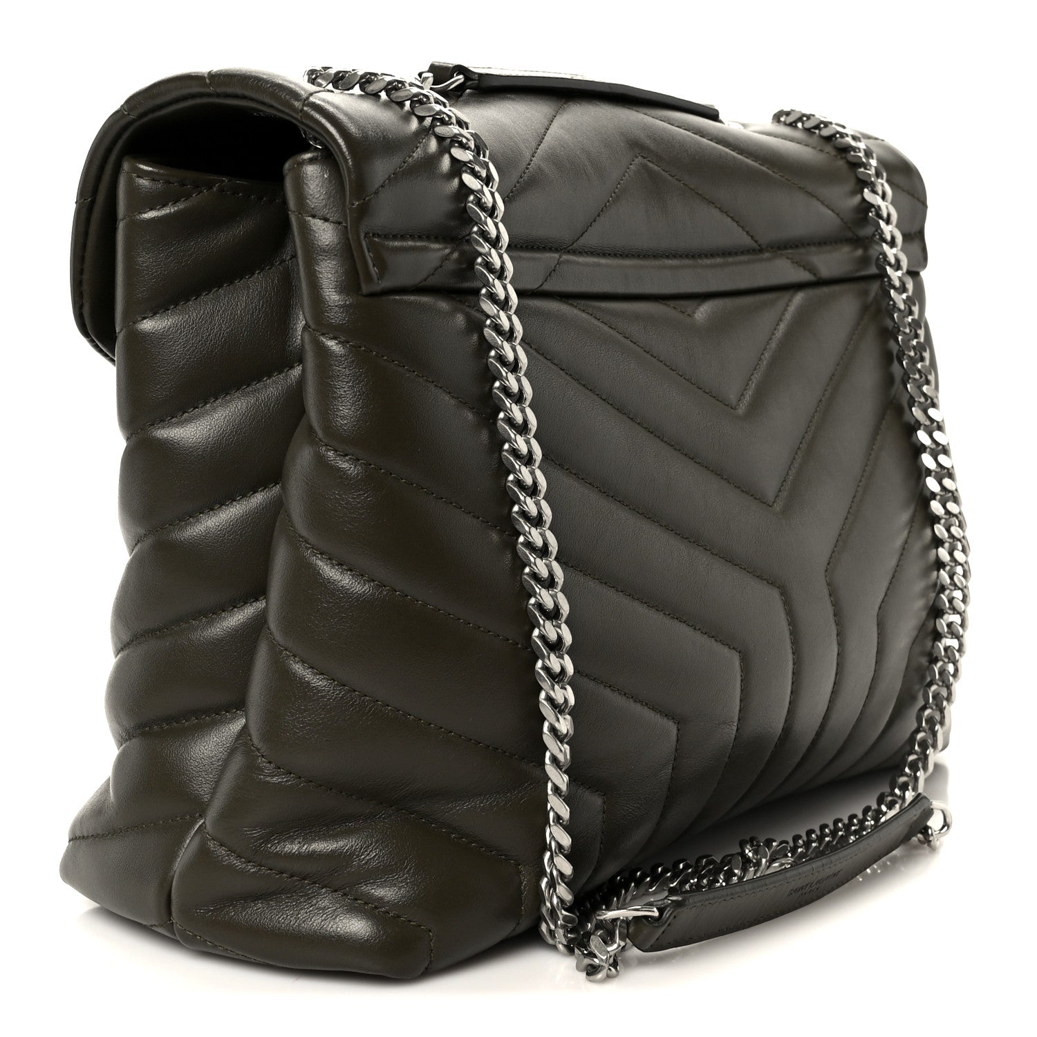 Saint Laurent Calfskin Y Quilted Monogram Medium Loulou Chain Satchel Kaki Fonce 3 of 11
