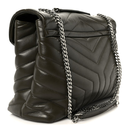 Saint Laurent Calfskin Y Quilted Monogram Medium Loulou Chain Satchel Kaki Fonce 3 of 11