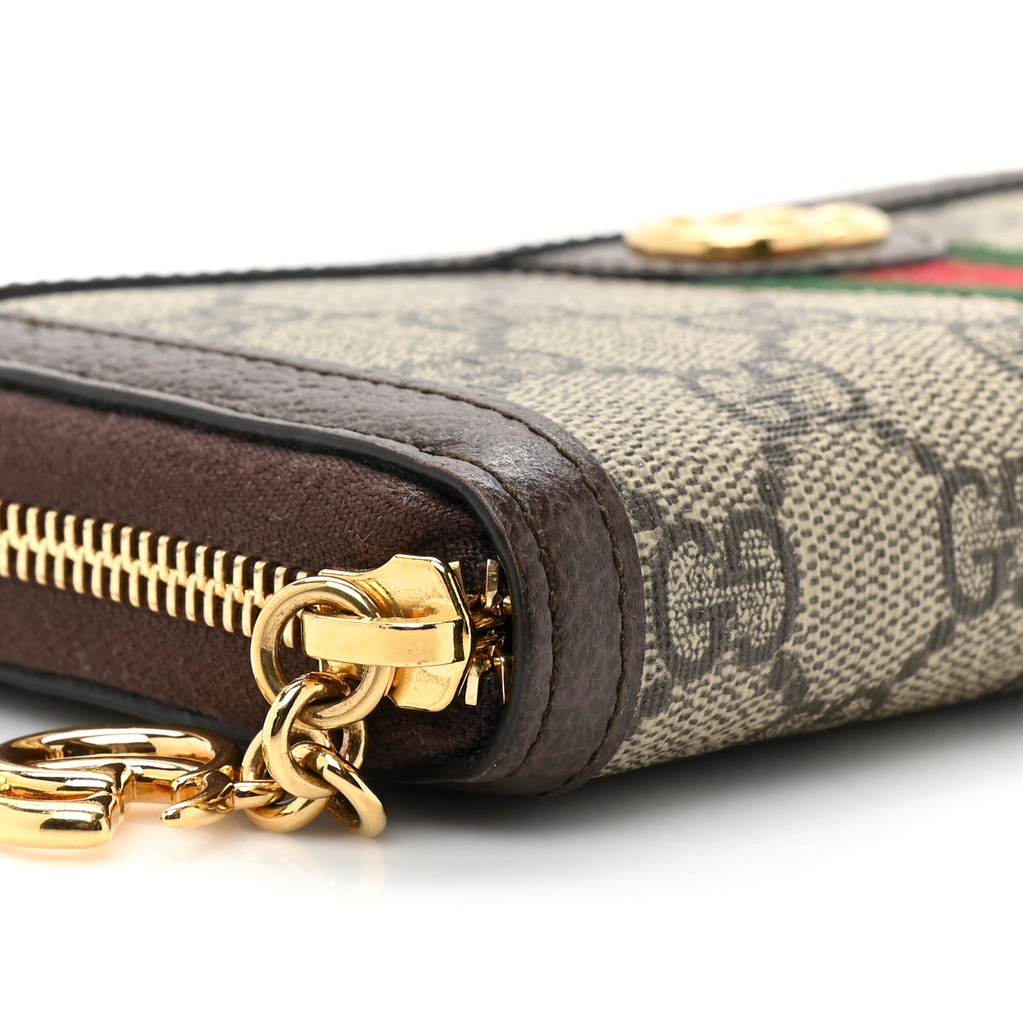 GG Supreme Monogram Web Ophidia Zip Around Wallet Brown