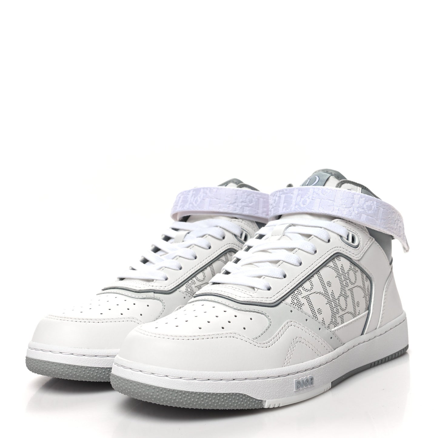 Smooth Calfskin Oblique Galaxy Perforated Mens B27 Mid Top Sneakers 41 White Grey