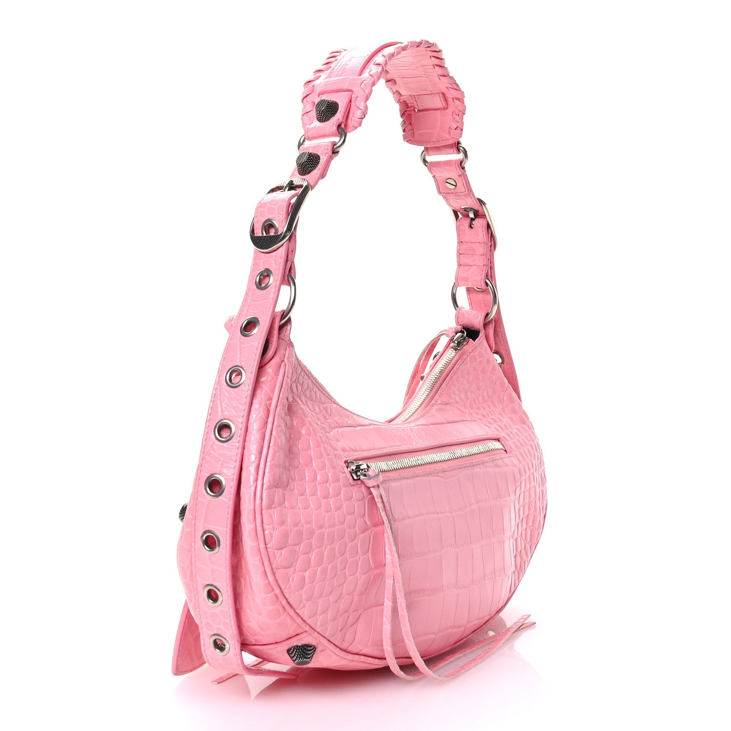 Balenciaga Extra Supple Calfskin Crocodile Embossed Small Le Cagole Shoulder Bag Sweet Pink 4 of 13