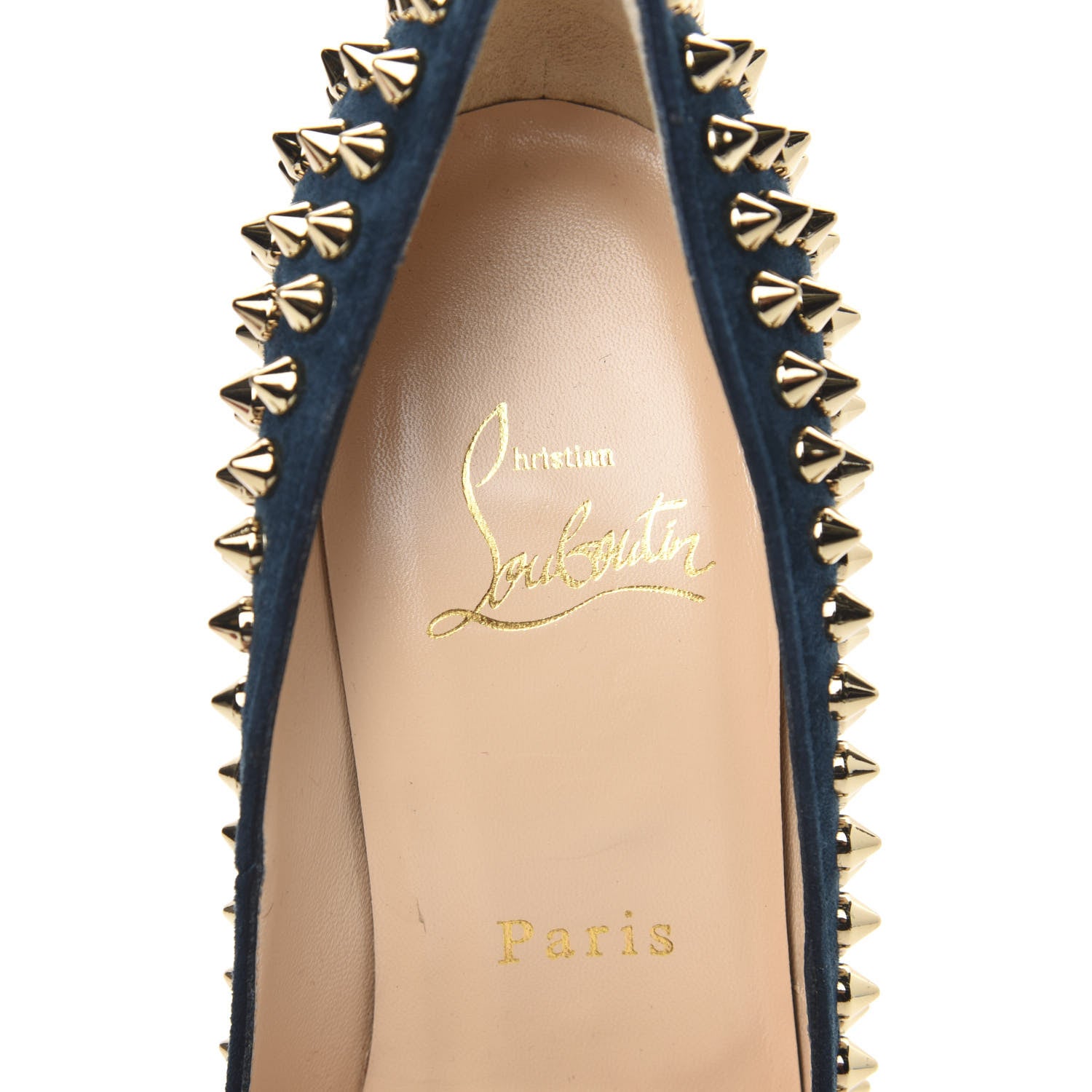 Christian Louboutin Veau Velours Calf Hair Leopard Lady Peep Spikes VIP 150 Pumps 35.5 Blue Khol Bronze 6 of 10