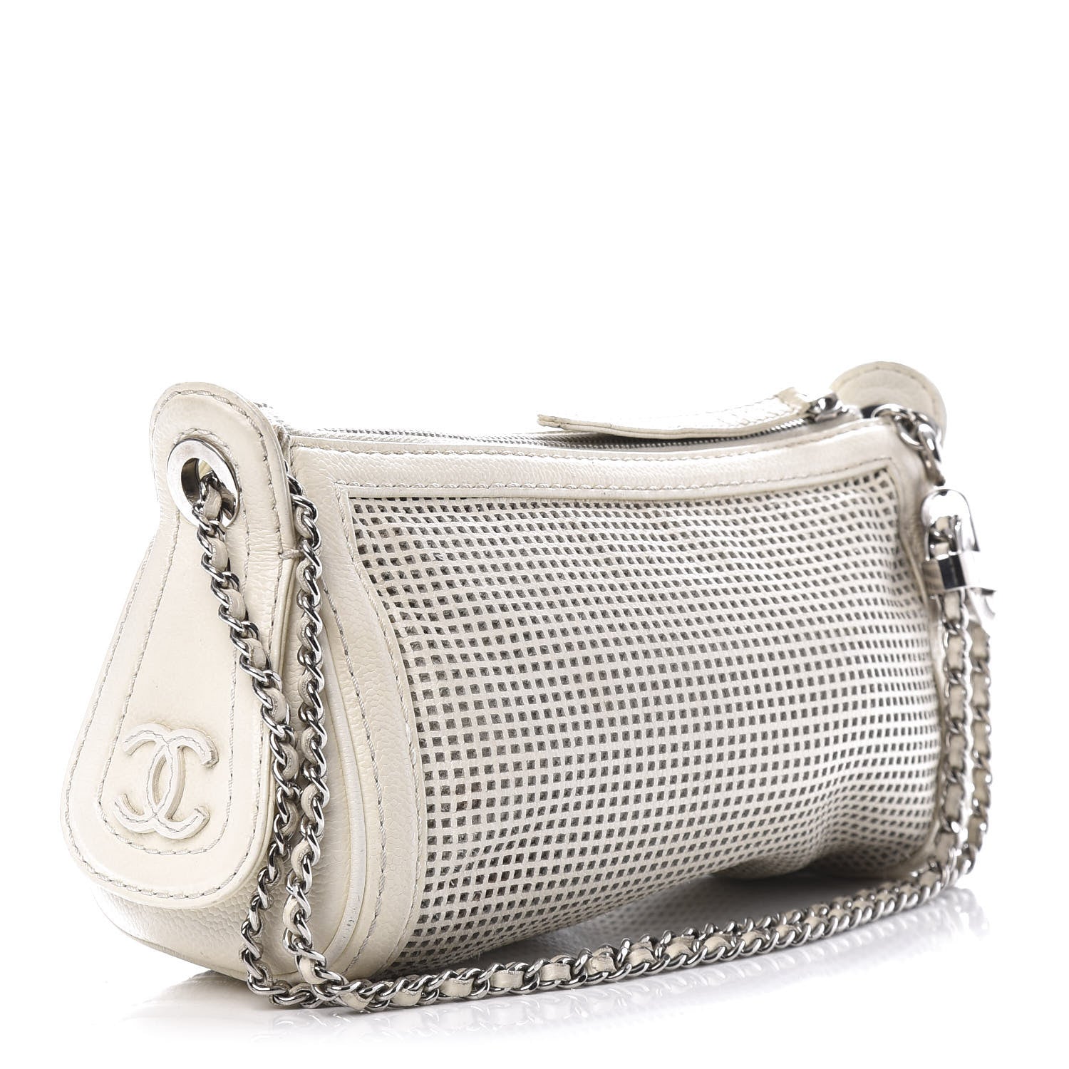 Chanel Caviar Perforated Pulley Shoulder Bag White 3 of 11