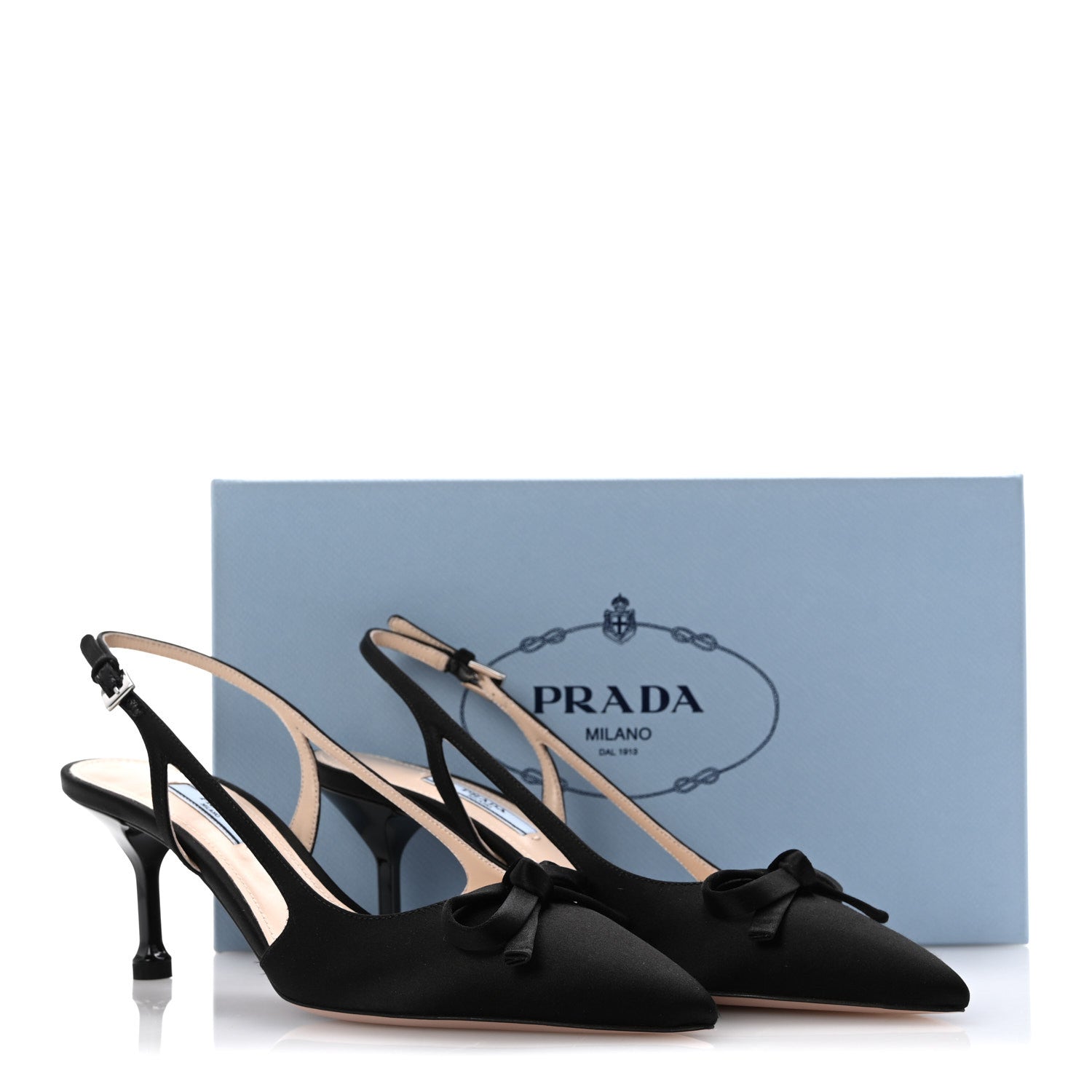 Prada Satin Bow Pointed Toe Slingback Pumps 39.5 Black 9 of 9