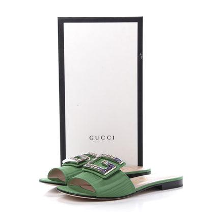 Gucci Moire Fabric Crystal Square G Madelyn Slide Sandals 37.5 New Shamarock 9 of 9