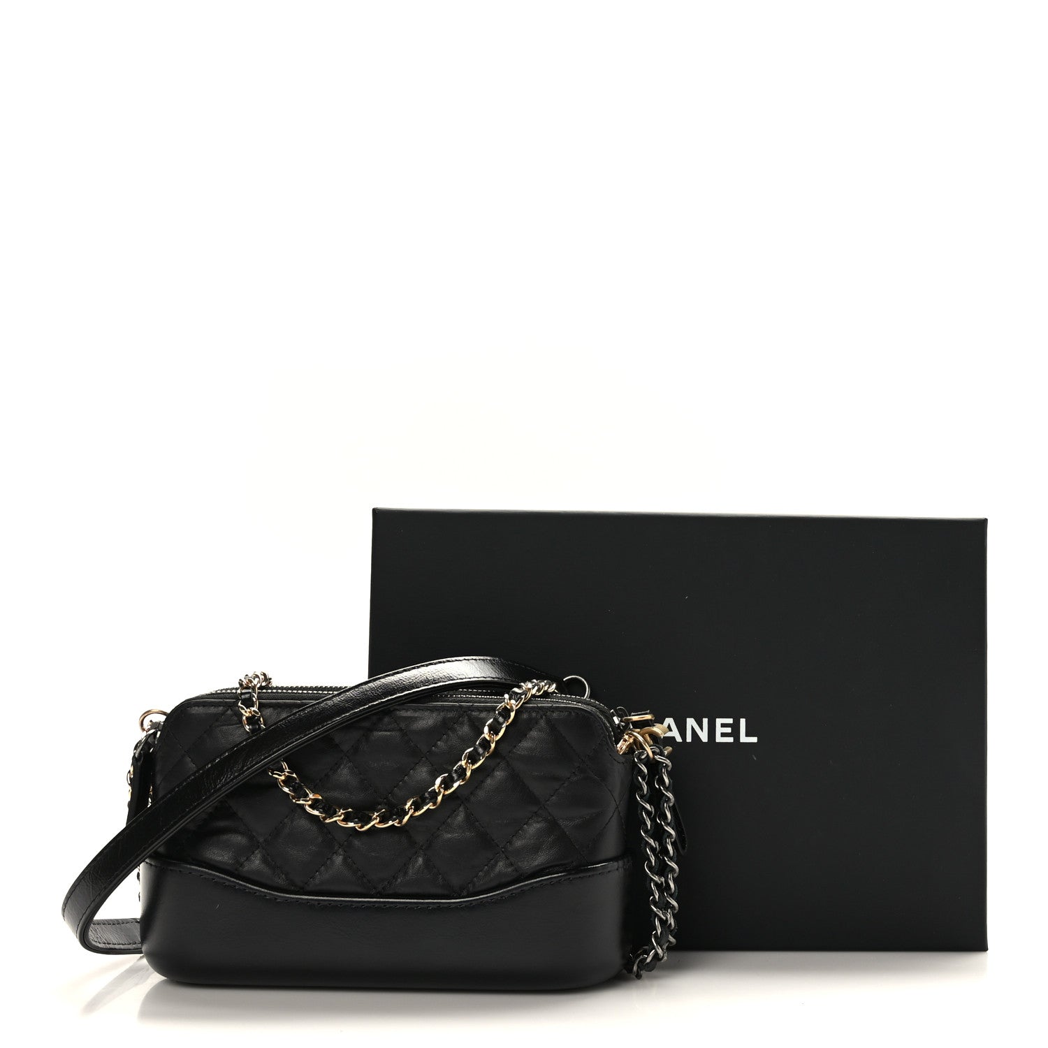 Chanel Aged Calfskin Quilted Small Gabrielle Clutch With Chain Black 11 of 11