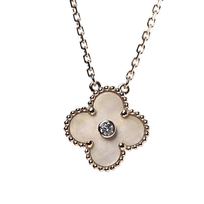 Van Cleef & Arpels 18K Yellow Gold Diamond Yellow Mother of Pearl Vintage Alhambra Pendant Necklace 4 of 8