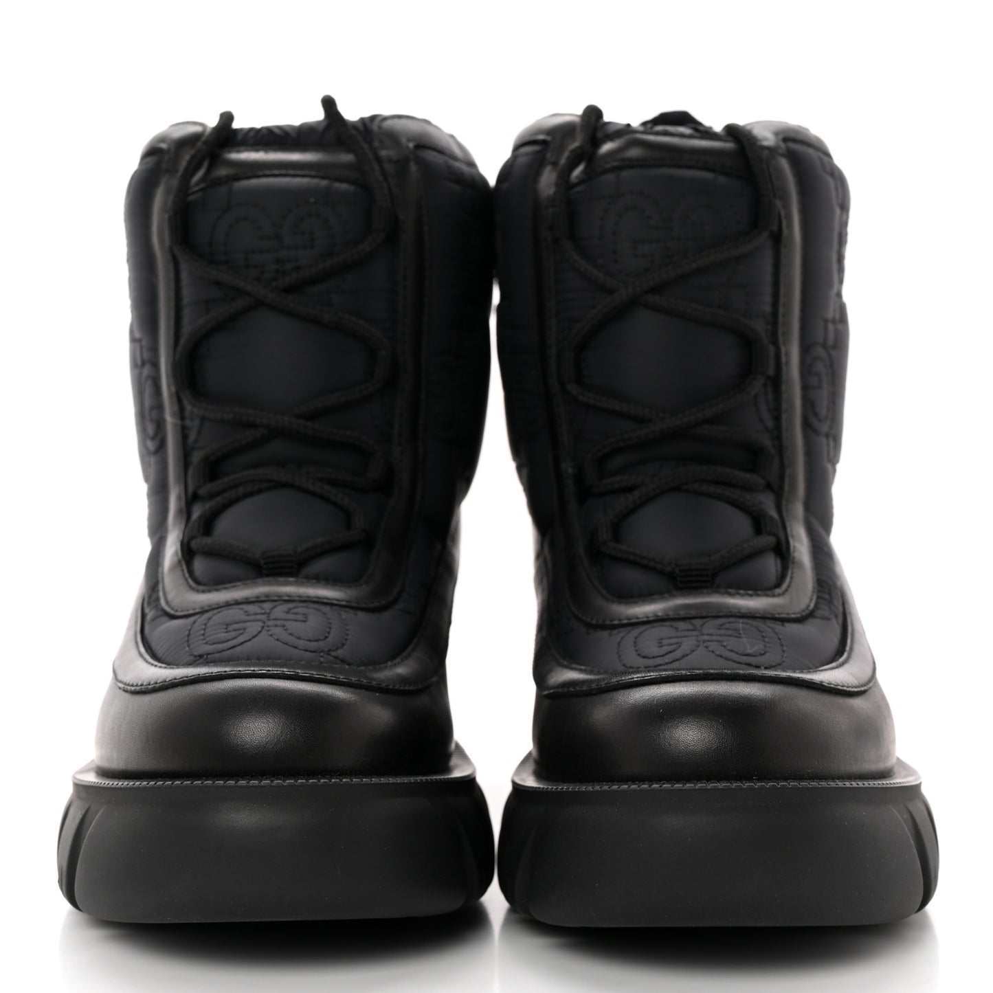 Nylon Calfskin GG Matelasse Lace Up Platform Ankle Boots 38 Black