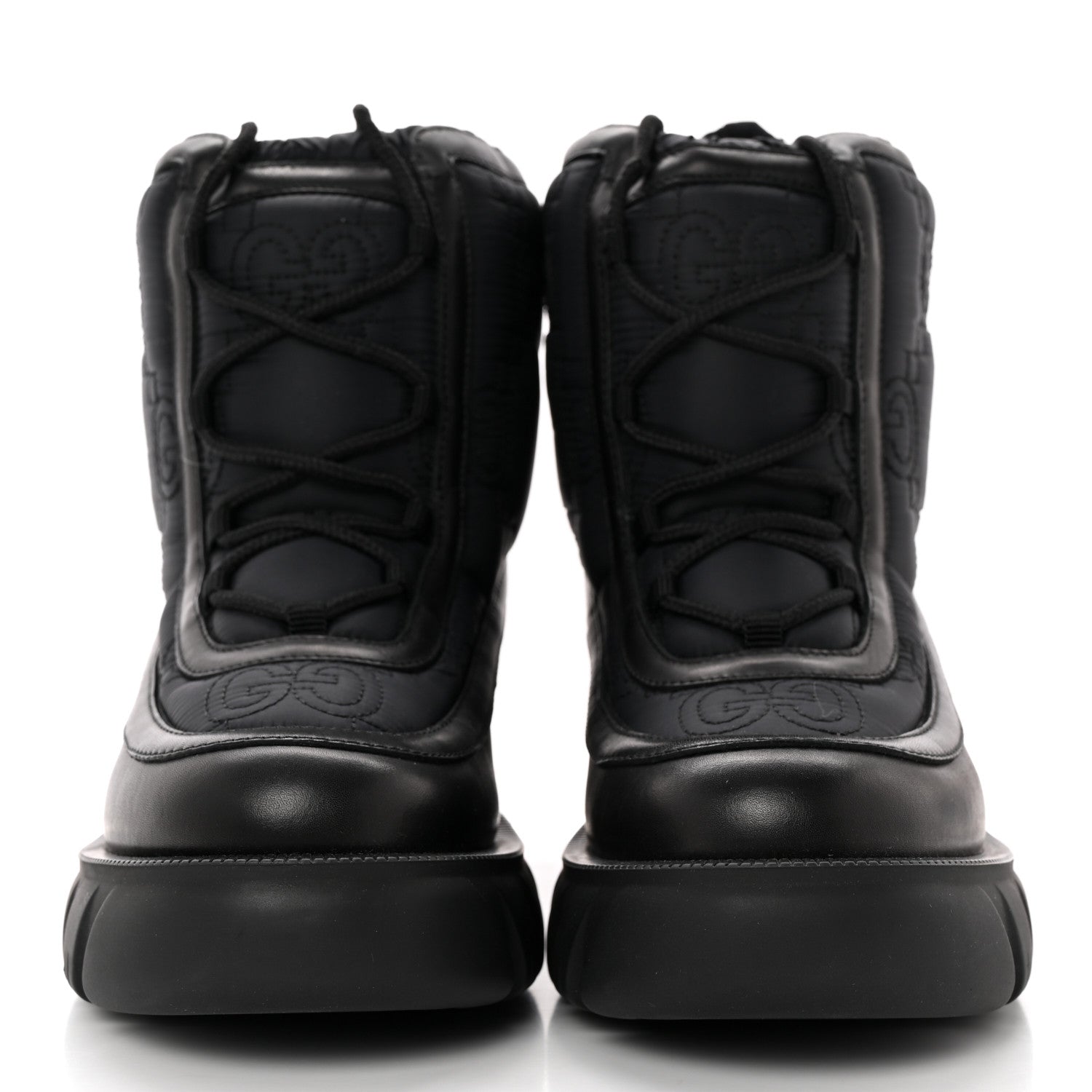 Gucci Nylon Calfskin GG Matelasse Lace Up Platform Ankle Boots 38 Black 2 of 9