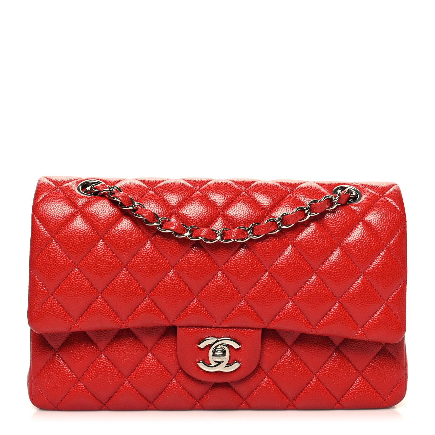 Caviar Quilted Medium Double Flap Red