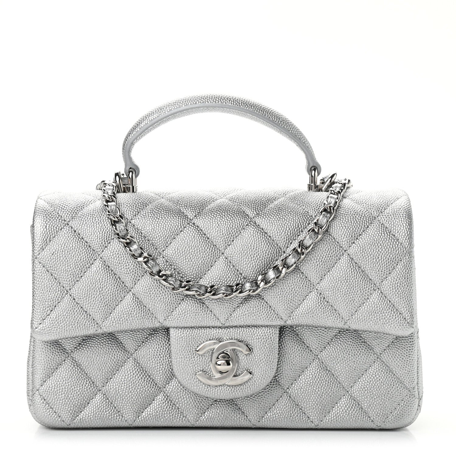 Chanel Metallic Caviar Quilted Mini Top Handle Rectangular Flap Silver 1 of 11