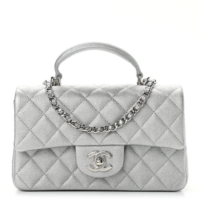 Chanel Metallic Caviar Quilted Mini Top Handle Rectangular Flap Silver 1 of 11