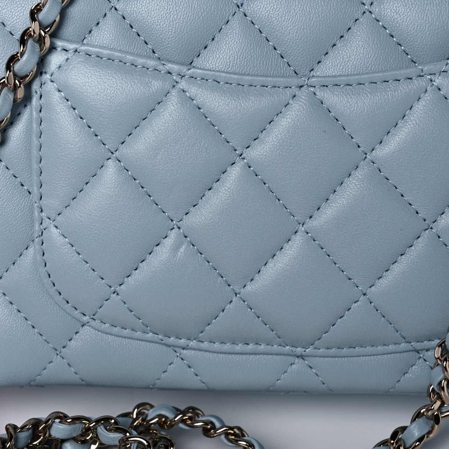 Lambskin Quilted Mini Top Handle Rectangular Flap Light Blue