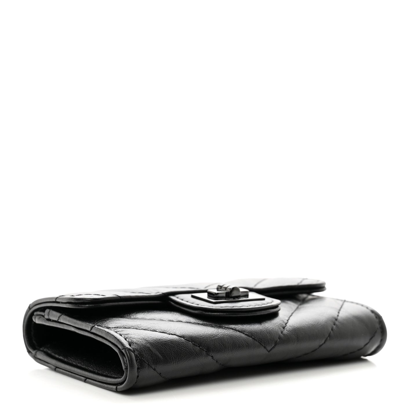Aged Calfskin Chevron Quilted Reissue Card Holder Wallet So Black