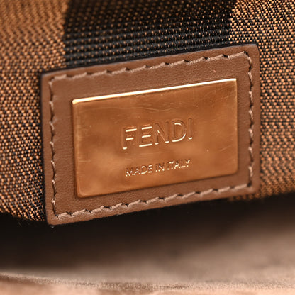 Fendi Vitello Morgan Fabric Jacquard Pequin Peekaboo Iconic Satchel Tobacco Black 7 of 13