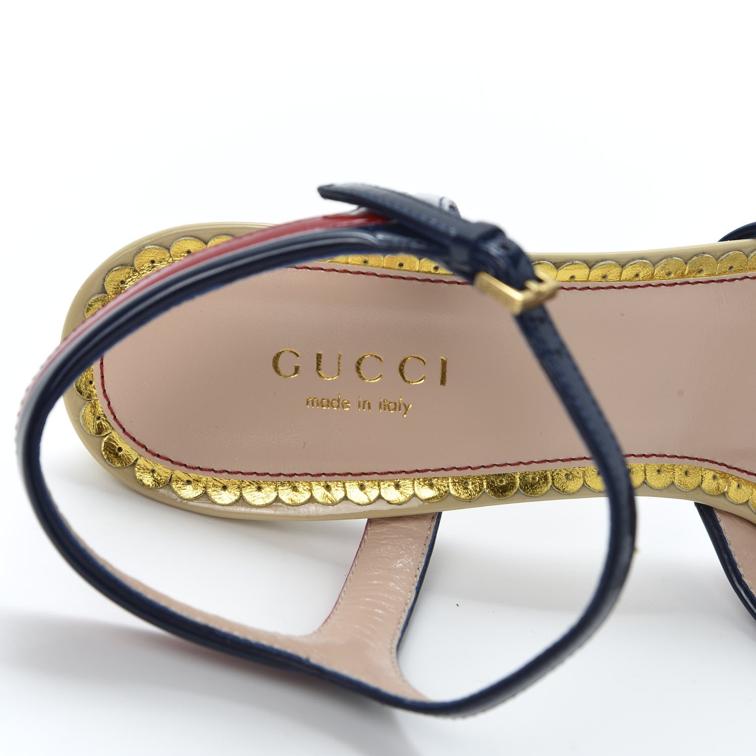 Gucci Patent Millie Ankle Strap Sandals 36.5 Red Blue Agata Sandstorm 6 of 9