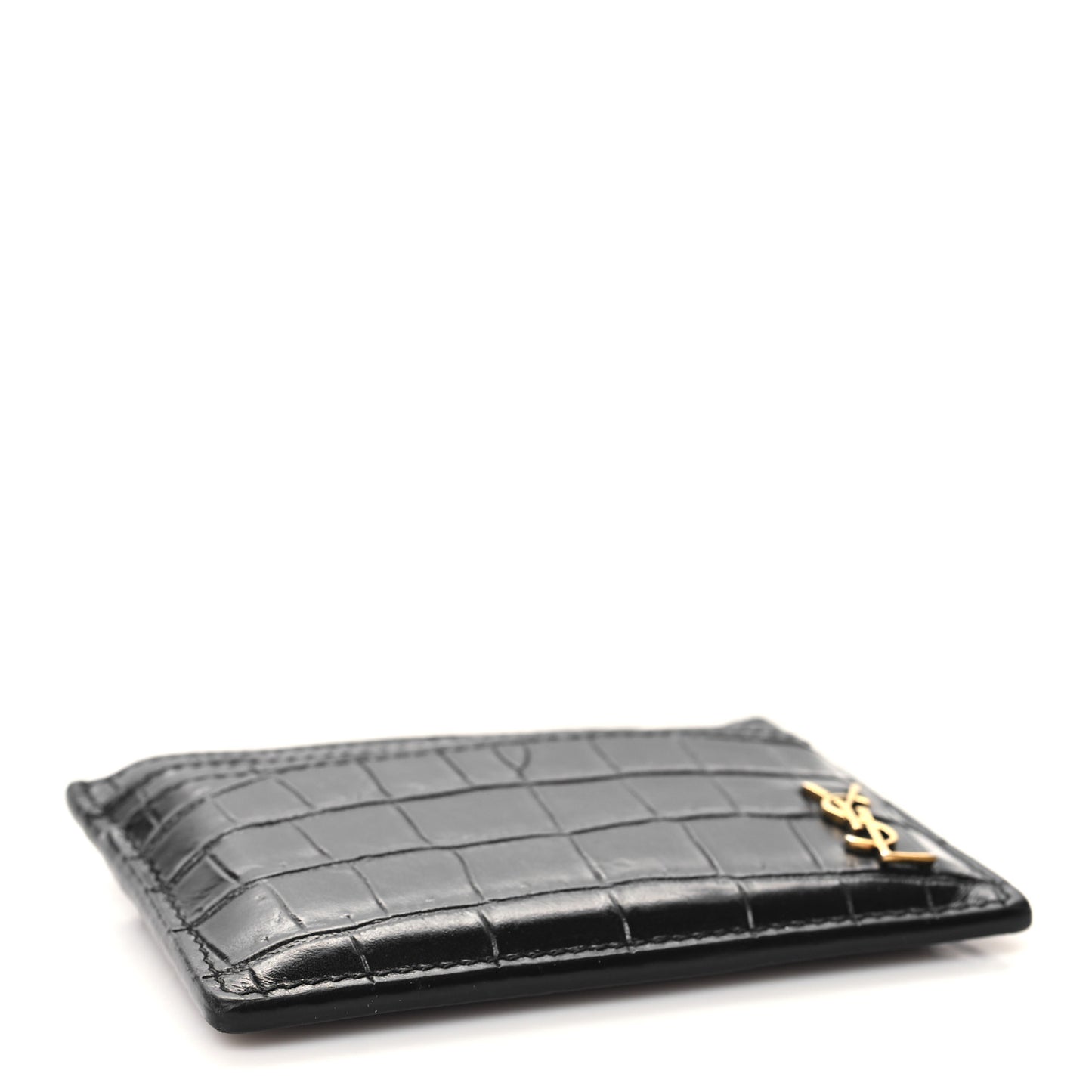 Calfskin Crocodile Embossed Monogram Tiny Cassandra Credit Card Case Black