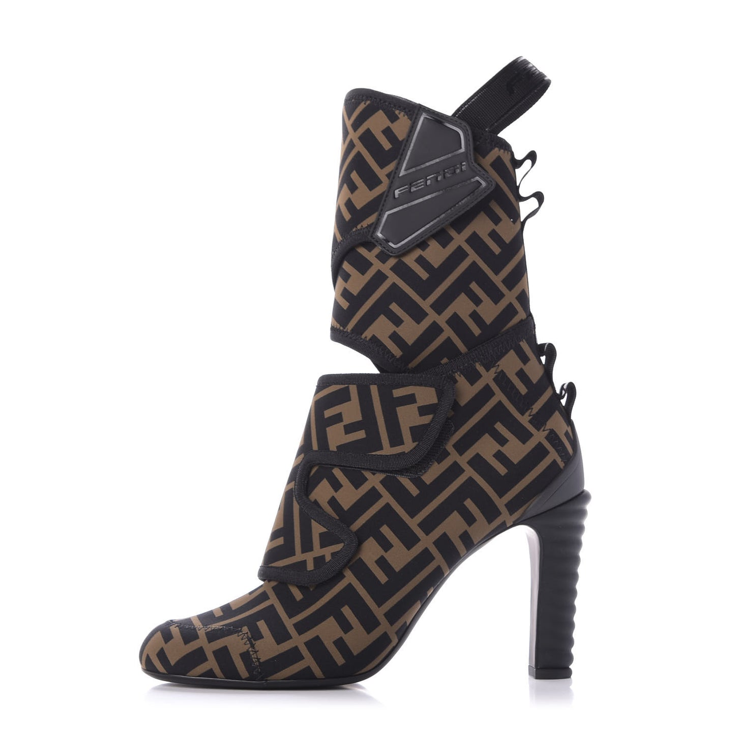 Lycra Vitello FF Logo Tape Promenade Ankle Boots 37 Tobacco Black