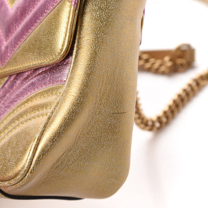Gucci Metallic Calfskin Matelasse Small GG Marmont Shoulder Bag Gold Pink 12 of 12