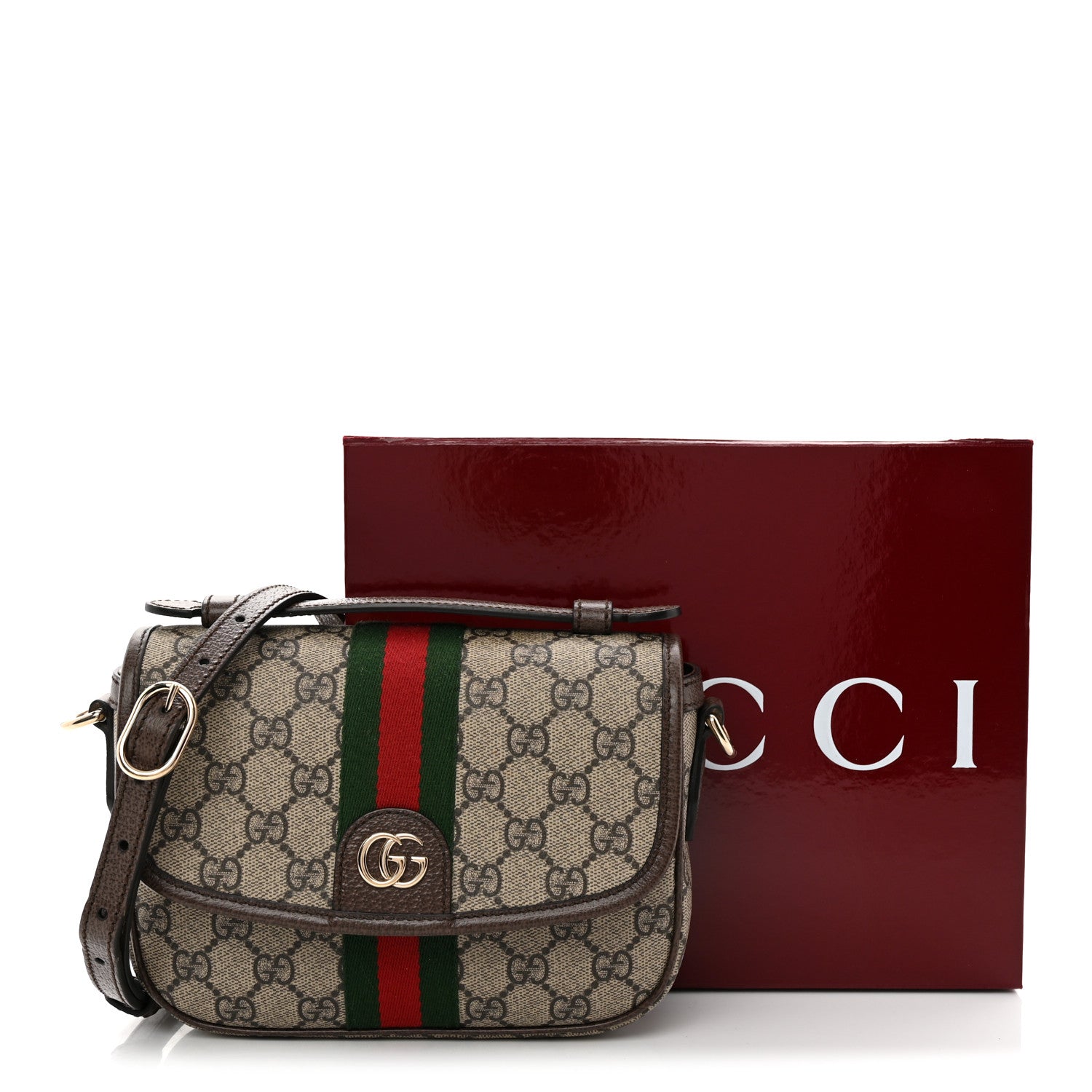 Gucci GG Supreme Monogram Textured Dollar Calfskin Small Ophidia Top Handle Shoulder Bag Beige Brown 12 of 12