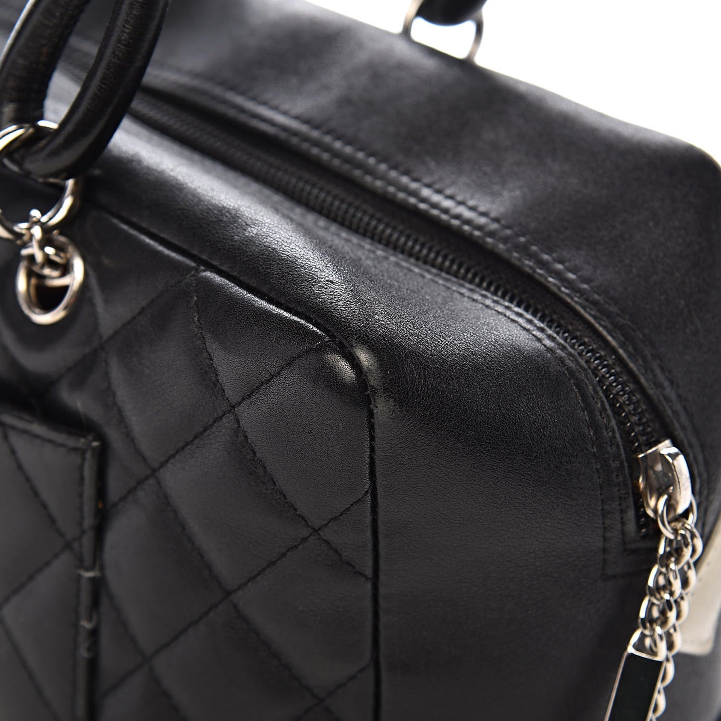 Calfskin Quilted Large Cambon Bowler Black White