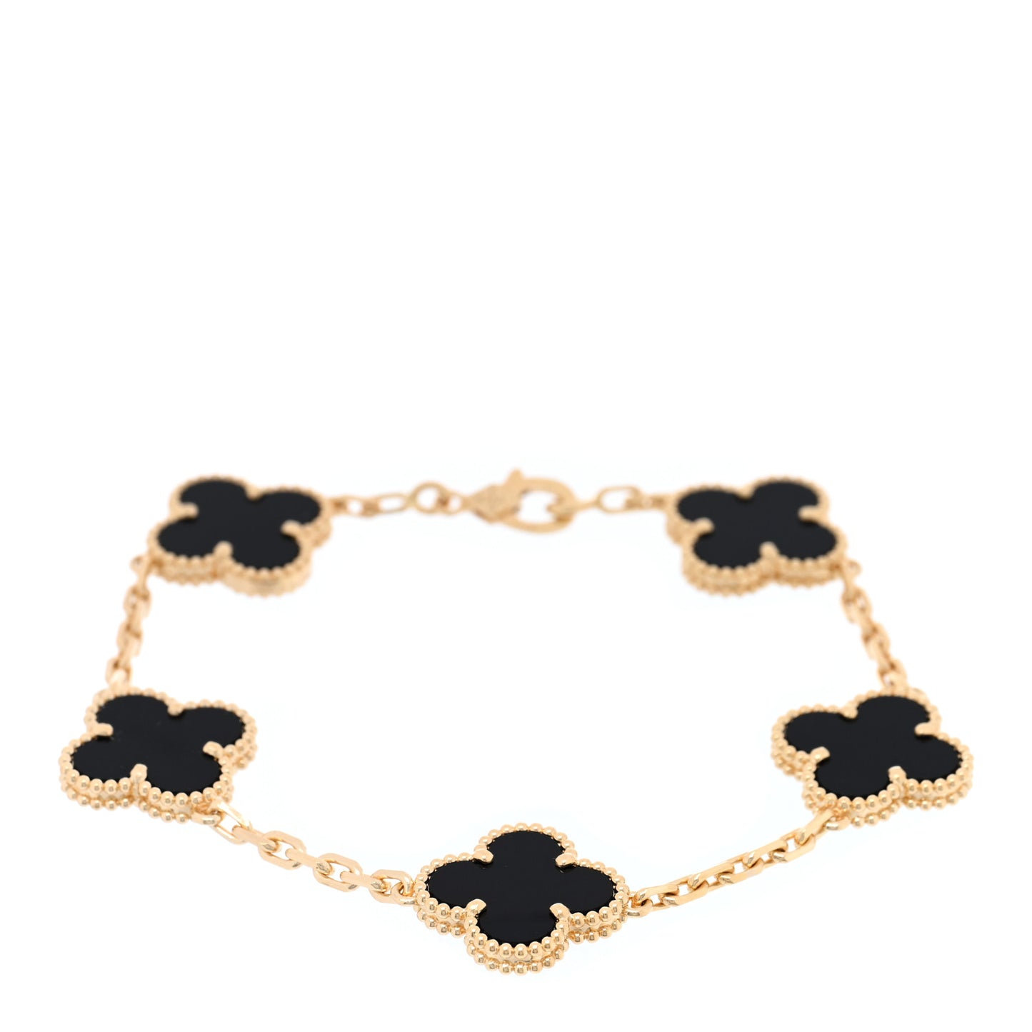 18K Yellow Gold Black Onyx 5 Motifs Vintage Alhambra Bracelet
