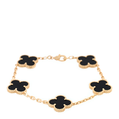 Van Cleef & Arpels 18K Yellow Gold Black Onyx 5 Motifs Vintage Alhambra Bracelet 1 of 4