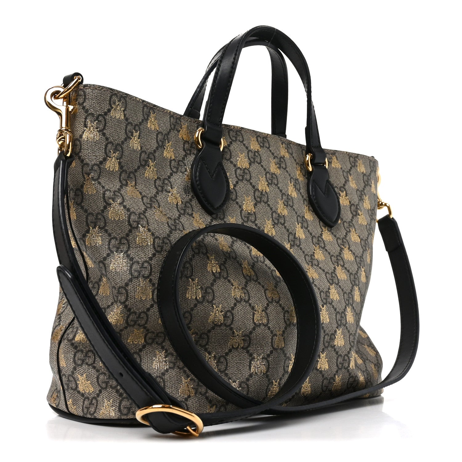 Gucci Soft GG Supreme Monogram Bees Small Crossbody Tote Beige Oro Black 3 of 10