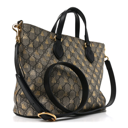 Gucci Soft GG Supreme Monogram Bees Small Crossbody Tote Beige Oro Black 3 of 10