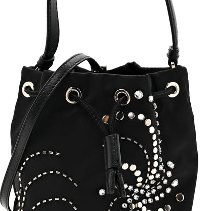 Prada Tessuto Saffiano Ricamo Sequin Crystal Embellished Mini Re-Edition 1978 Bucket Bag Black 7 of 9