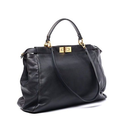Fendi Calfskin Denim Zucca Large Peekaboo Iconic Satchel Navy 2 of 11