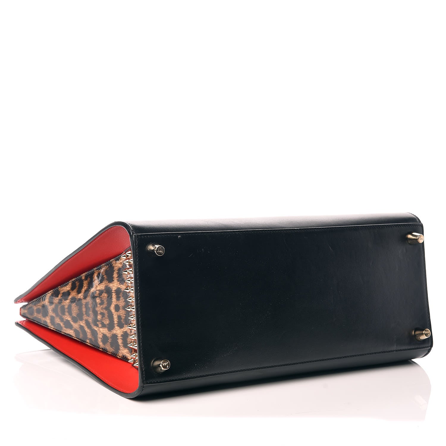 Christian Louboutin Calfskin Patent Leopard Spiked Large Paloma Black 4 of 14