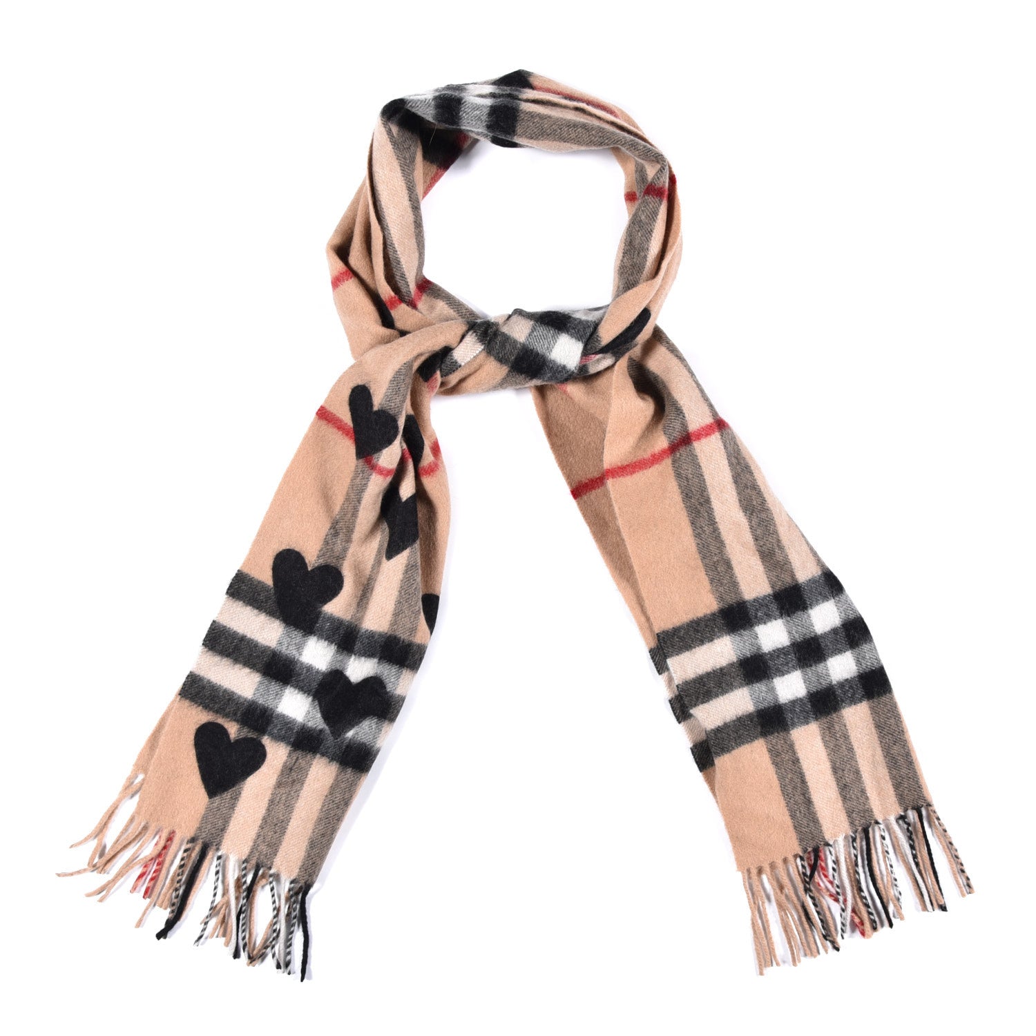 Burberry Cashmere Giant Heart Fringe Scarf Camel 1 of 5
