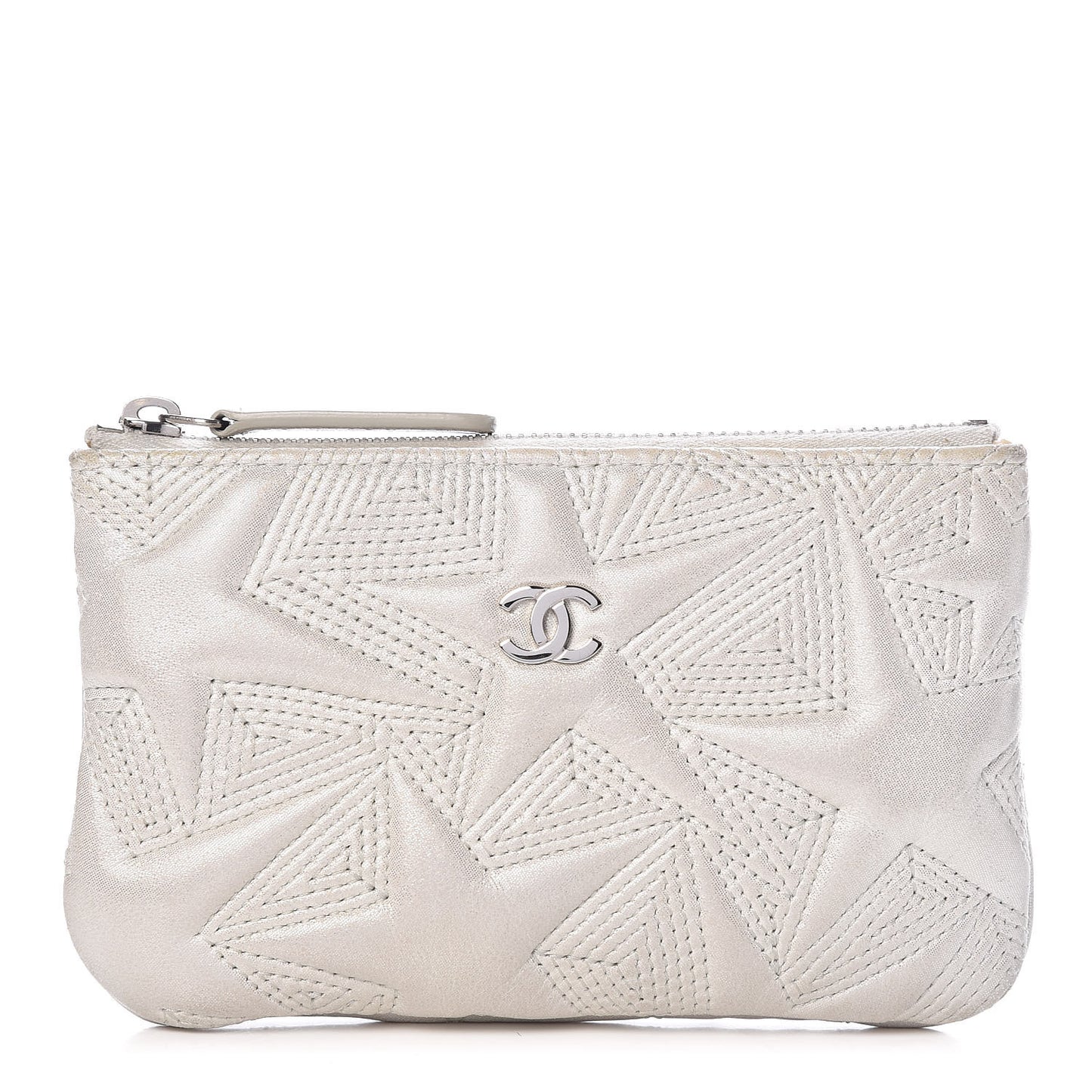 Metallic Lambskin Star Embossed Coin Purse Case Silver