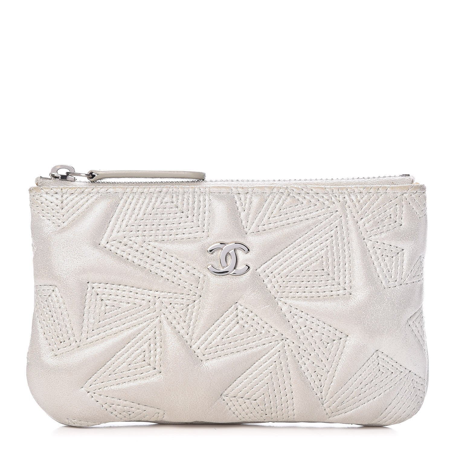 Chanel Metallic Lambskin Star Embossed Coin Purse Case Silver 1 of 8