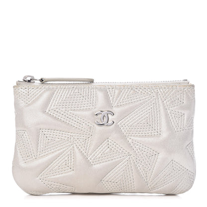 Chanel Metallic Lambskin Star Embossed Coin Purse Case Silver 1 of 8