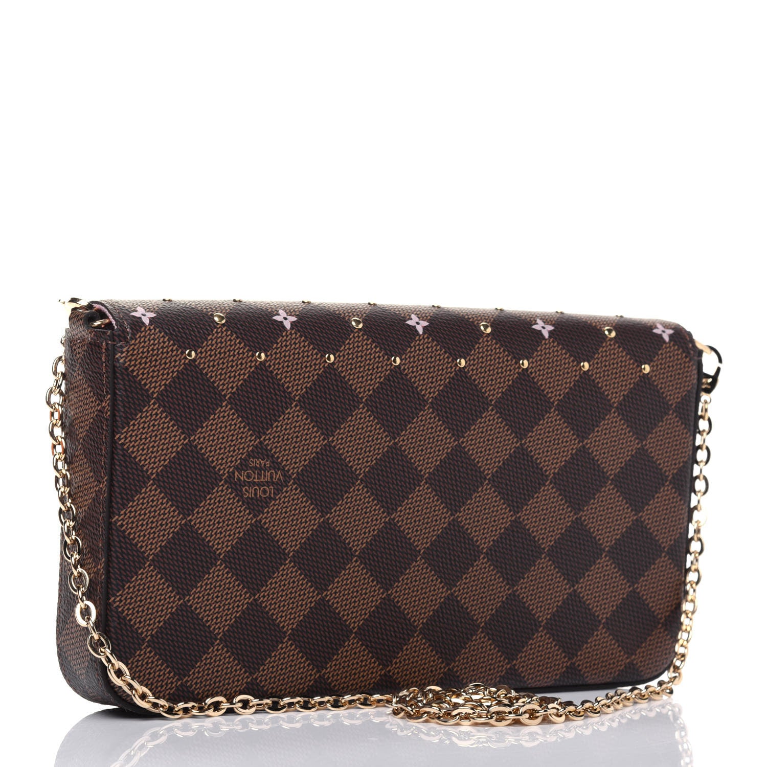 Louis Vuitton Damier Ebene Studded Pochette Felicie Chain Wallet 2 of 11