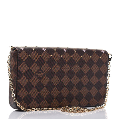 Louis Vuitton Damier Ebene Studded Pochette Felicie Chain Wallet 2 of 11