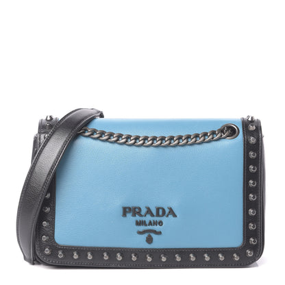 Prada Glace Calfskin Studded Crossbody Turchese Black 1 of 13