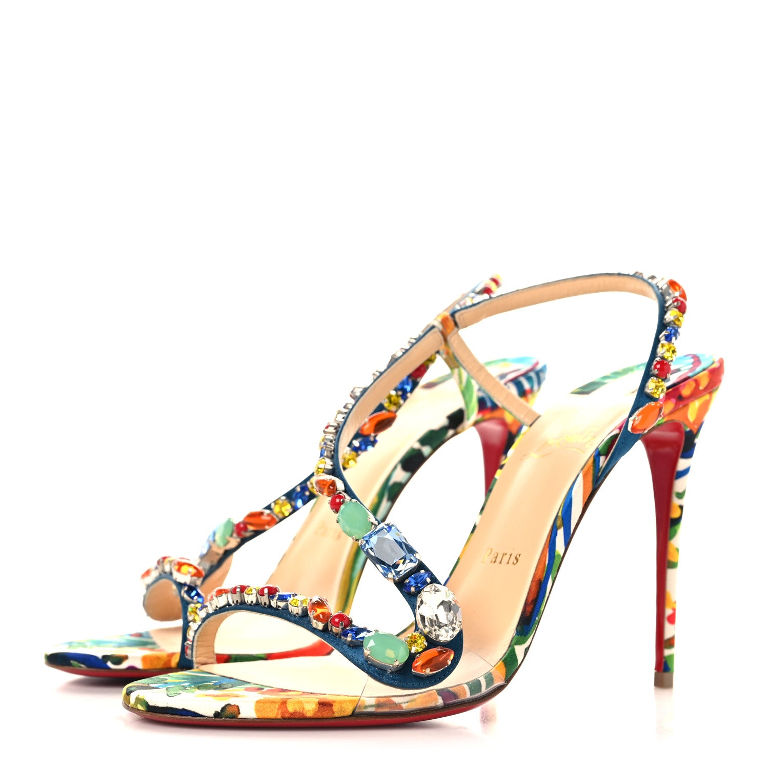 Christian Louboutin Crepe Satin Rosapetra 100 Sandals 38.5 Ludwig Multi 4 of 9